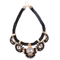 Crystal Flower Pendant Chunky Chain Statement Choker Necklace