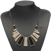 Crystal Irregular Geometry Pendant Statement Necklace Leather Chain