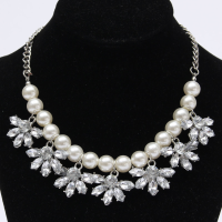 Crystal Pearl Flower Choker Chain Chunky Pendant Necklace