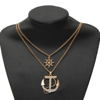 Crystal Rhinestone Anchor Pendant Alloy Sweater Chain Necklace