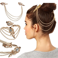 Crystal Rhinestone Feather Hairpin Bridal Hair Metal Chain Jewelry