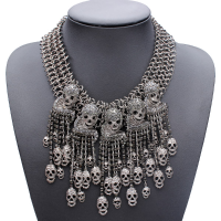 Crystal Rhinestone Skull Tassel Statement Necklace Women Jewelry