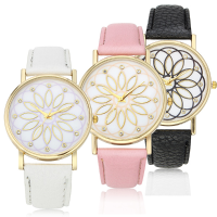 Crystals Petal Pu Leather Strap Lady Girls Casual Watch