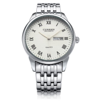 Curren 8086 Silver Stainless Steel Round Roman Date Week Men Watch