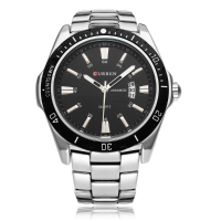 Curren 8110 Silver Black Date Sport Stainless Steel Men Wrist Watch