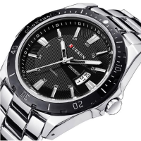 Curren 8110 Silver Black Date Sport Stainless Steel Strap Men Wrist Watch