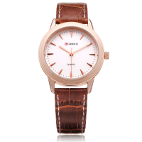 Curren 8119 Brown Pu Leather Round Gold Women Quartz Wrist Watch
