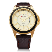 Curren 8124 Black Gold Date Sport Leather Round Men Wrist Watch