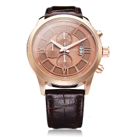 Curren 8137 Brown Pu Leather Date 3 Dial Round Men Wrist Quartz Watch