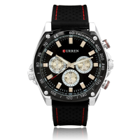 Curren 8146 Rubber 3 Dial Military Round Men Quartz Wrist Watch