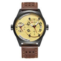 Curren 8252 Casual Men Quartz Watch Fashion Double Dail Leather Strap Sports Watch
