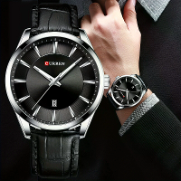 CURREN Eenvoudige Zakenmannen Quartz Horloge Comfortabele Leren Band Waterdicht Auto Datum Polshorloge