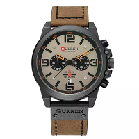 CURREN Heren Sporthorloge met Leren Band,Quartz Horloge,30M Waterdicht,Heren Polshorloge,Multifunctionele Chronograaf Ho
