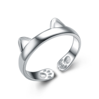 Cute 925 Silver Plated Cat Ear Opening Ring For Women Adjustable