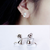 Cute 925 Sterling Silver Cat Ear Stud Earrings Women Jewelry
