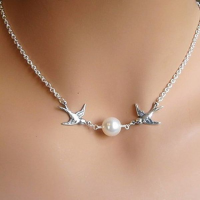 Cute Silver Pearl Bird Pendant Clavicle Chain Necklace For Women