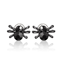 Cute Small Black Spider Animal Crystal Ear Stud Earrings