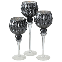 Deco by Boltze kaarsenhouders   3 stuks   antraciet/zilver   glas   30 40 cm