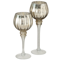 Luxe glazen design kaarsenhouders/windlichten set van 2x stuks metallic champagne 25 30 cm