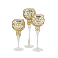 Luxe glazen design kaarsenhouders/windlichten set van 3x stuks champagne/goud transparant 30 40 cm