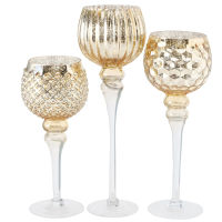 Luxe glazen design kaarsenhouders/windlichten set van 3x stuks goud transparant 30 40 cm