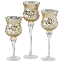 Luxe glazen design kaarsenhouders/windlichten set van 3x stuks metallic goud 30 40 cm