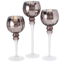 Luxe glazen design kaarsenhouders/windlichten set van 3x stuks metallic shiny taupe 30 40 cm