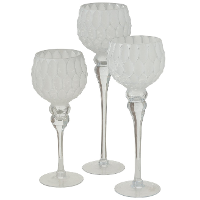 Luxe glazen design kaarsenhouders/windlichten set van 3x stuks zilver/wit 30 40 cm