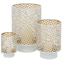 Deco by Boltze Windlichten   3x   metaal   wit / goudkleurig