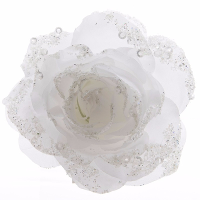 Kerst bloem   op clip   wit   glitter   D14 cm   kunststof   kerstversiering   kerstbloem
