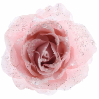 Kerst decoratie roos   op clip   poeder roze   D14 cm   kunststof   kerstbloem   bloemen