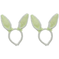 Decoris Konijnoren Diadeem   2x   Wit   Groen   Verkleedaccessoire