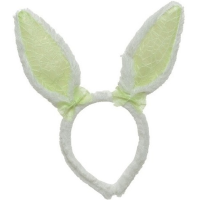 Decoris Konijnoren Diadeem   Wit   Groen   Verkleedaccessoire