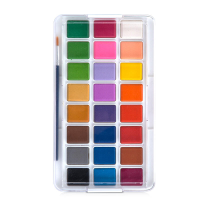 Deli 73870 24 kleuren effen water kleurpigment set draagbaar handgeschilderd aquarel pigment met penselen Schoolkunst sc