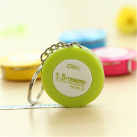 Deli Mini Candy Color Leather Measuring Tape Key Chain Pull Rod 1.5 Meters
