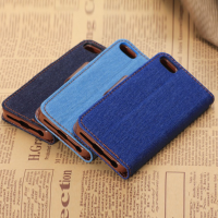 Denim Design Pu Leather Stand Case With Card Holder For Iphone 5c