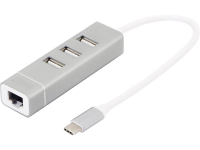 Digitus DA 70253 USB 2.0 Hub 3 + 1 poorten Met USB C stekker, Met aluminium behuizing, Met ingebouwde converter, Met metalen behuizing Aluminium