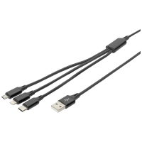 Digitus AK 300160 010 S USB laadkabel Apple Lightning stekker, USB A stekker, USB C stekker, USB micro B stekker 1.00 M Zwart Extreem robuust gevlochten