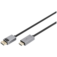 Digitus DB 340202 018 S HDMI kabel DisplayPort / HDMI Aansluitkabel DisplayPort stekker, HDMI A stekker 1.8 M Zwart 4K UHD, Afgeschermd (drievoudig), Flexibel,