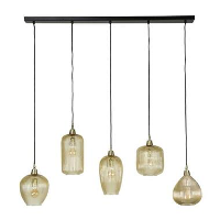 Hanglamp Ella glas amber rond 5 lichts   20x118x150 cm   Glas   Amber