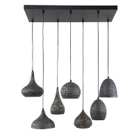 Hanglamp industrieel Kristin 7 lichts zwart bruin   45x100x150 cm   Zwart bruin