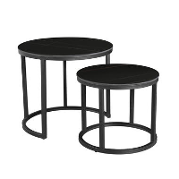 IndustriÃ«le salontafel set van 2 Paige marmerlook zwart 53x53x47 cm