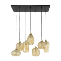 Industriële hanglamp Olaf amber 7 lichts glas   38x95x150 cm   Amber color glas