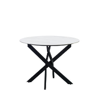 Ronde eettafel Vivian Ø100 cm marmerlook wit spinpoot   Stoneware   Wit