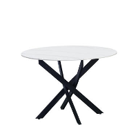 Ronde eettafel Vivian Ø110 cm marmerlook wit spinpoot   Stoneware   Wit