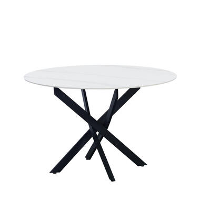 Ronde eettafel Vivian Ø120 cm marmerlook wit spinpoot   Stoneware   Wit