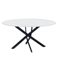 Ronde eettafel Vivian Ø150 cm marmerlook wit spinpoot   Stoneware   Wit