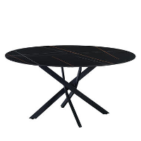 Ronde eettafel Vivian Ø150 cm marmerlook zwart spinpoot   Stoneware   Zwart