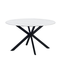 Ronde eettafel Yuna Ø130 cm marmerlook wit   Stoneware   Wit