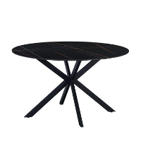 Ronde eettafel Yuna Ø130 cm marmerlook zwart   Stoneware   Zwart